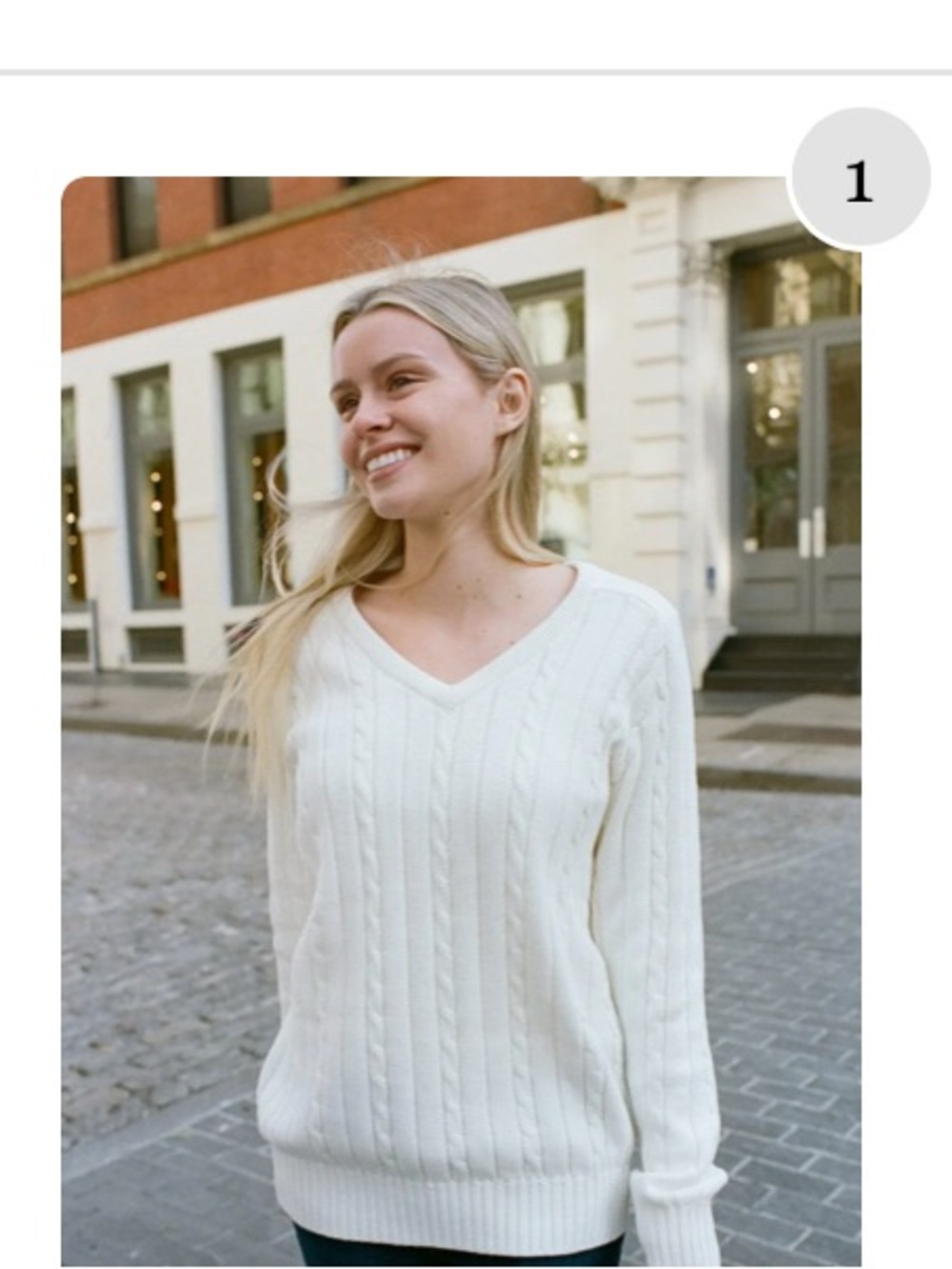 Brandy Melville Cream Cable Knit V-Neck Pullover